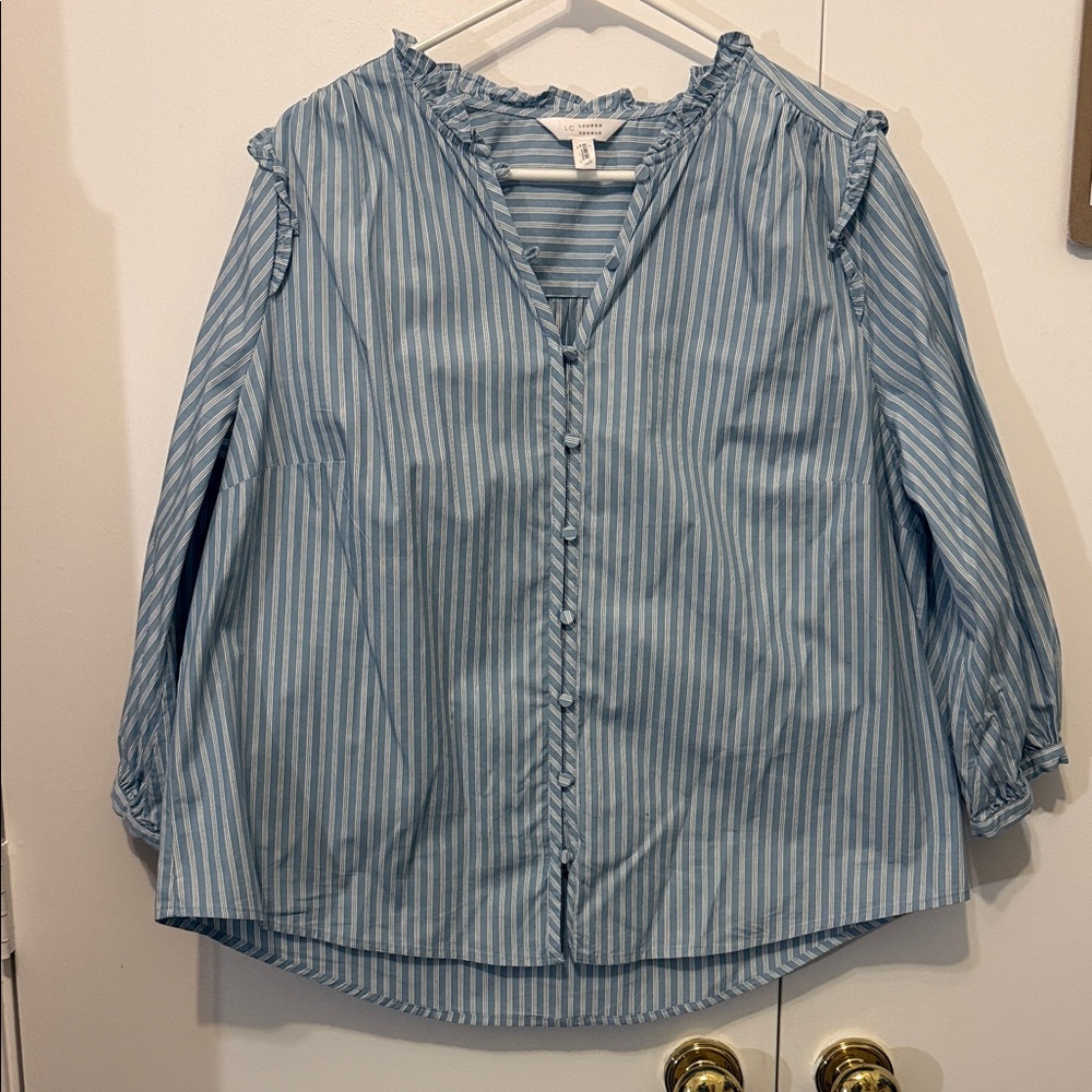 4 for $20✨ LC Lauren Conrad Blue Striped Blouse